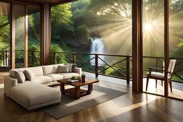 Obraz premium living room with a table and chairs generated by AI