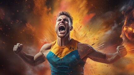A sportsman running in victory, joy and sense of accomplishment in sports and fitness, showcasing athletes or individuals celebrating personal milestones or reaching their goals