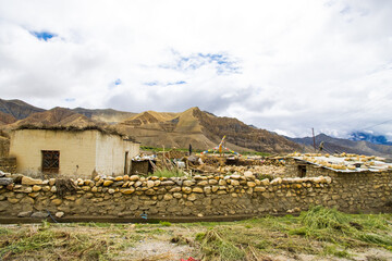 Beautiful Desert Canyon and Farmland Landscape of Ghami Village in Upper Mustang of Nepal