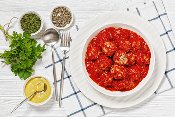 Iowa Ham Balls with tomato sauce in bowl