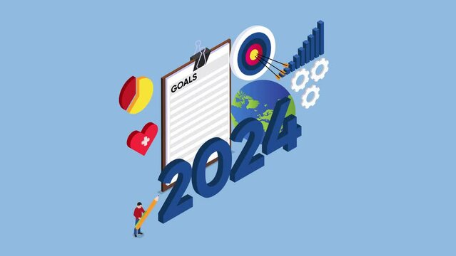Man with pencil writing work and health balance goals for 2024