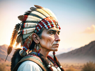 Generative AI image of  a Indian Chief.