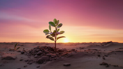 young green plant with a drought 