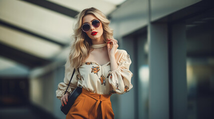 Obraz premium Stylish fashionista posing confidently in a trendy outfit, setting new style goals.