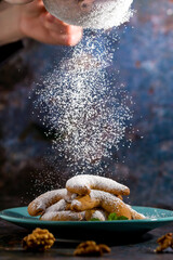 Homemade Cookies. Powdered Sugar. Dark Background