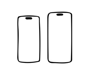 Doodle scribble smartphone blank mockup. IPhone 14 Pro/Pro Max is cartoon hand drawn style (Full Vector)