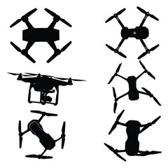 Flying Drone or Delivery Drone Silhouettes Vector Illustration