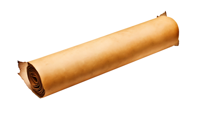 Vintage old parchment paper scroll full sheet transparent background. Parchment paper scroll png
