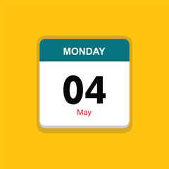 may 04 monday icon with yellow background, calender icon - obrazy, fototapety, plakaty
