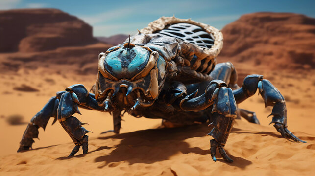 macro of a scorpion in the desert