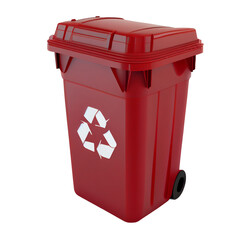 Red recycling bin, signifying environmental responsibility and waste management, isolated on a white background Ai generated image