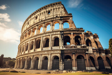 Fototapeta premium Roman colosseum and sunny blue sky