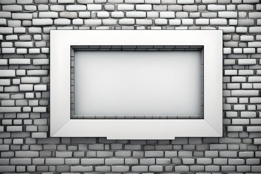 3D illustration of blank frame isolated on old grey brick wall 