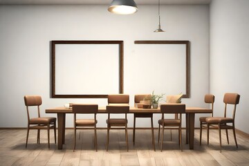 Picture frame attached to the wall, with chairs and table