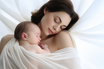 Beautiful young mother with her new born baby Generative AI	