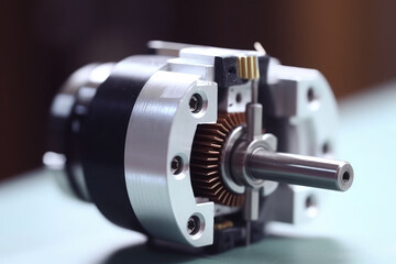 Fototapeta na wymiar A precise stepper motor shaft rotating up close.