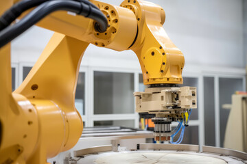 Industrial robot arm in production line, close-up.