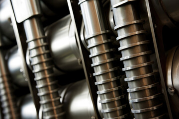 The beauty of industrial design and mechanical engineering is displayed in this close-up of industrial dampers with abstract shapes and forms.