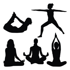 Female Doing Yoga Silhouettes Vector Collection
