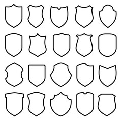Shield Badge Outline Frame with Different Shape Variants, Protection Icon Symbol Vector Illustration