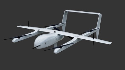 3D Grey Realistic Unmanned Aerial Vehicle Drone. Isolated on grey background. 3D rendering.