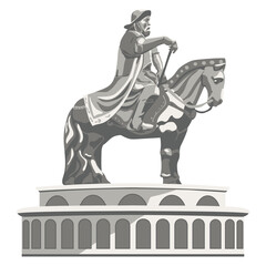 Monument to Genghis Khan in Mongolia. Horseman sculpture, vector. Founder of the Mongol Empire, leader of the nomads. Great warrior-conqueror.