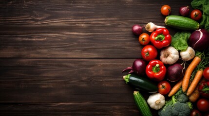 Vegetable on the table top view copy space, Generative AI