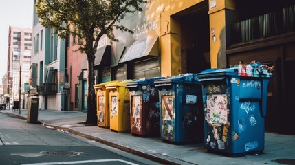 A recycling bins on a street corner, highlighting environmental awareness. AI generated