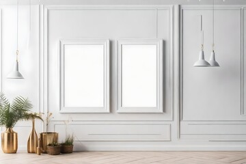 Fototapeta na wymiar Mock -Up poster frame in modern interior background, white wooden frame in modern style