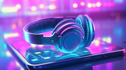 A smartphone with headphones and a playlist. AI generated
