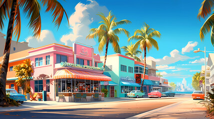 Naklejka premium Illustration of a sunny day in an American resort town