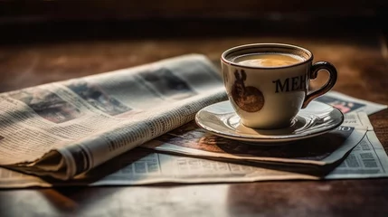 Foto op Plexiglas A newspaper placed on a table with a cup of coffee. AI generated © PandaStockArt