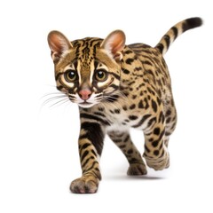 margay walking, on white background, generative ai