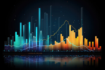 Online statistics in application. Business analytics infographic. Analysis report with diagrams, graphs and charts on dark background