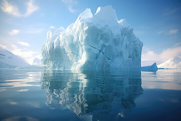 Iceberg floating in ocean. Melting glaciers and global warming. Risk and danger at sea
