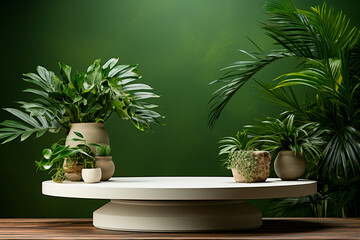 modern bathroom interior design with green leaves on concrete wall background,AI generative	