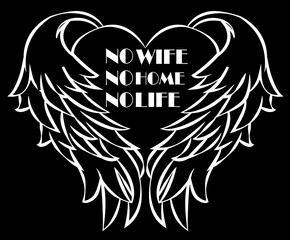 White and black heart with wings and writing svg vector cut file cricut silhouette design for t-shirt book shop car decoration sticker etc 