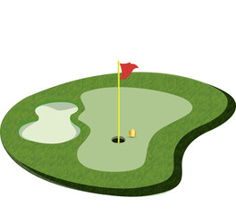 golf course with ball and flag