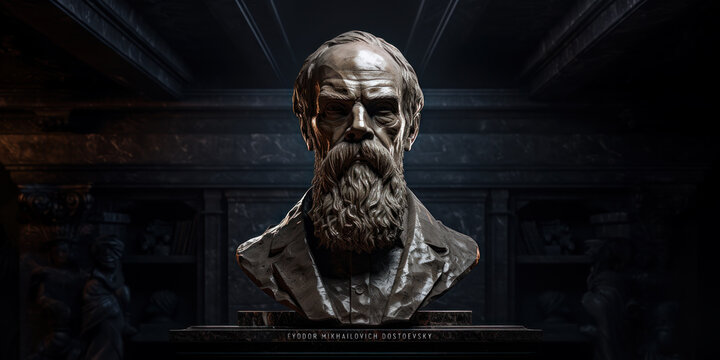Bust of Russian novelist Fyodor Mikhailovich Dostoevsky. Generative AI