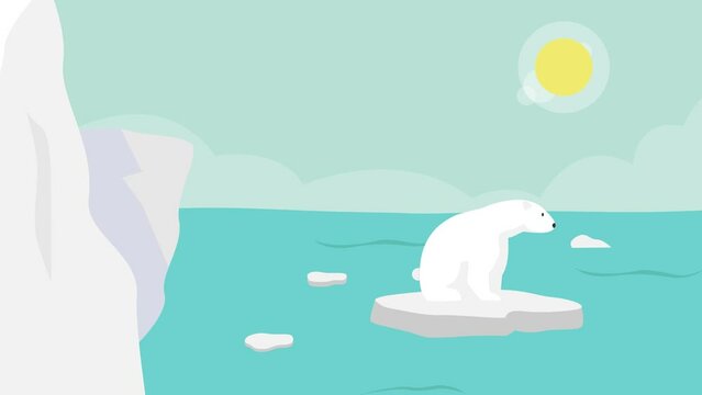 Polar bear standing on the melting glacier cartoon animation 4k video