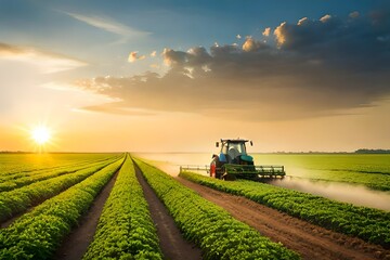 Fototapeta premium tractor in field generating by AI technology