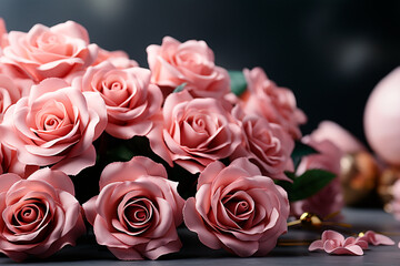 beautiful bouquet of pink roses, closeup. floral background, closeup,Generative AI