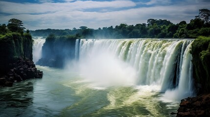 Fototapeta premium a large waterfall with water pouring out of it's sides. generative ai