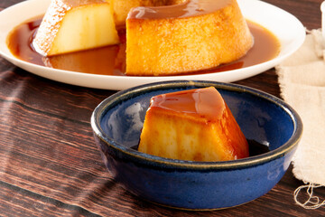 Creme Caramel Condensed Milk Pudim Slice in front view