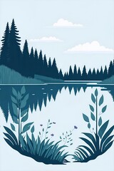 Fairy tale lake in the forest. AI generated illustration