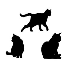 Vector set of black cat illustration. icon sheet of cats. black logo of feline. graphic element for halloween.