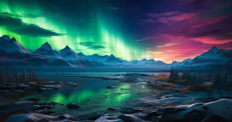 Foto op Plexiglas Arctic Night: Stunning Northern Lights Illuminate the Sky © Bartek