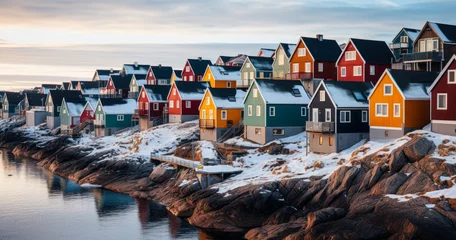 Rolgordijnen Colorful Neighborhood: Charming Homes in Greenland © Bartek