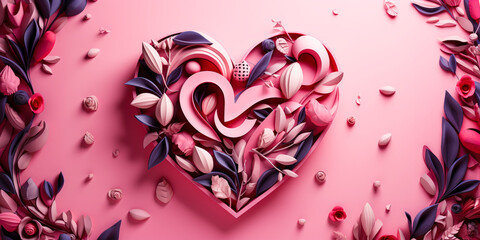 Stylish Valentine: Artistic Heart Illustration on Pink
