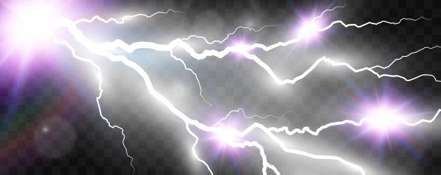 Realistic lightning. Flash of thunder on a transparent background.	

